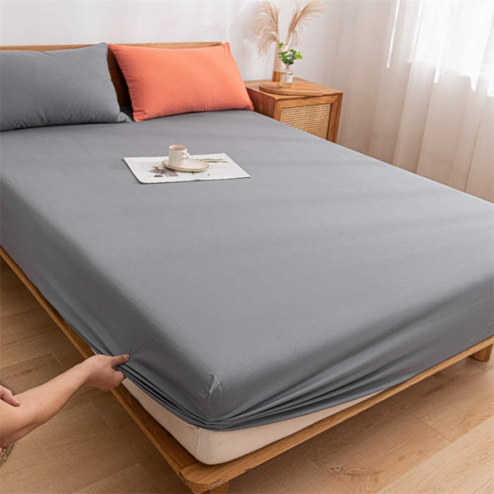 91家纺网 家纺一手货源 找家纺 蓝巢 2023新款全棉色织水洗棉系列单品床笠 紫灰