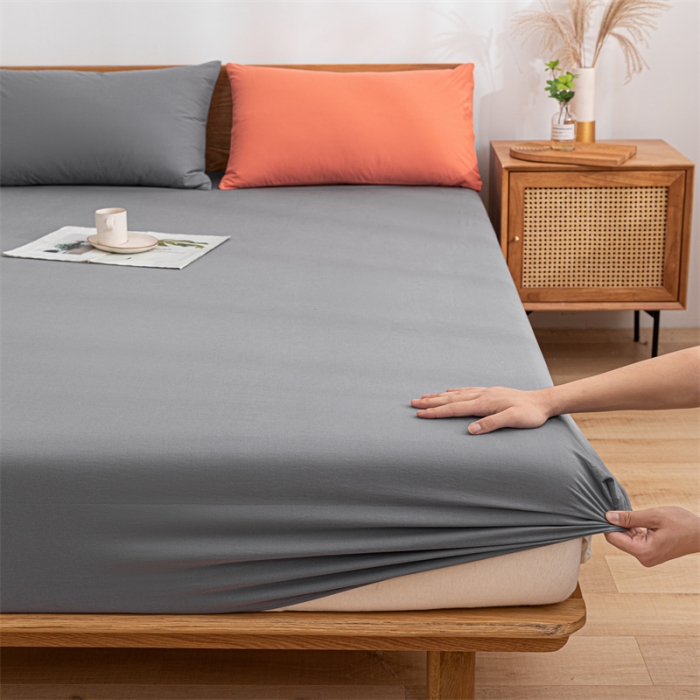 91家纺网 家纺一手货源 找家纺 蓝巢 2023新款全棉色织水洗棉系列单品床笠 紫灰