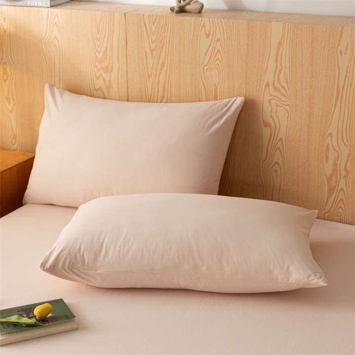 91家纺网 家纺一手货源 找家纺 蓝巢 2023新款全棉色织水洗棉系列枕套 奶油粉