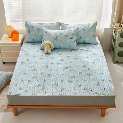 91家纺网 家纺一手货源 找家纺 舒居 2023新款软床垫全棉床护垫席梦思保护垫床单 百合兔-草绿