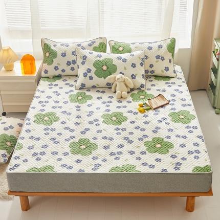 91家纺网 家纺一手货源 找家纺 舒居 2023新款软床垫全棉床护垫席梦思保护垫床单 花曼庭-草绿