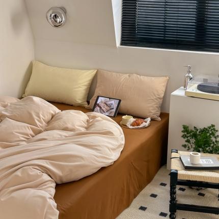 91家纺网 家纺一手货源 找家纺 六巷胡同 2023新款ins博主风三色混搭水洗棉四件套 混搭-浅米栗子棕