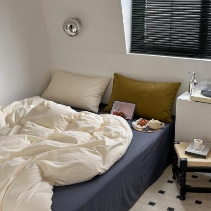 91家纺网 家纺一手货源 找家纺 六巷胡同 2023新款ins博主风三色混搭水洗棉四件套 混搭-象牙白藏青