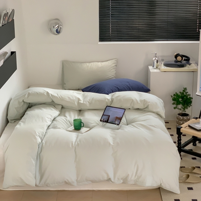 91家纺网 家纺一手货源 找家纺 六巷胡同 2023新款ins博主风三色混搭水洗棉四件套 混搭-薄荷牛乳白