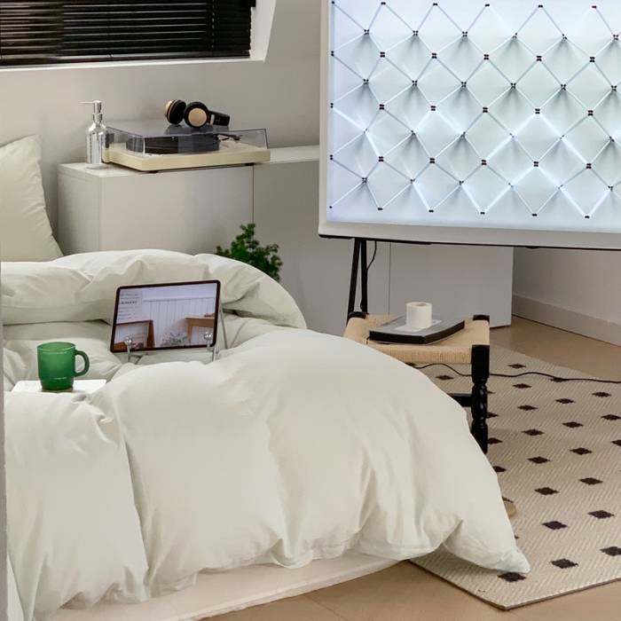 91家纺网 家纺一手货源 找家纺 六巷胡同 2023新款ins博主风三色混搭水洗棉四件套 混搭-薄荷牛乳白