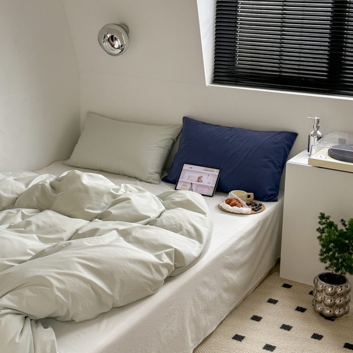 91家纺网 家纺一手货源 找家纺 六巷胡同 2023新款ins博主风三色混搭水洗棉四件套 混搭-薄荷牛乳白