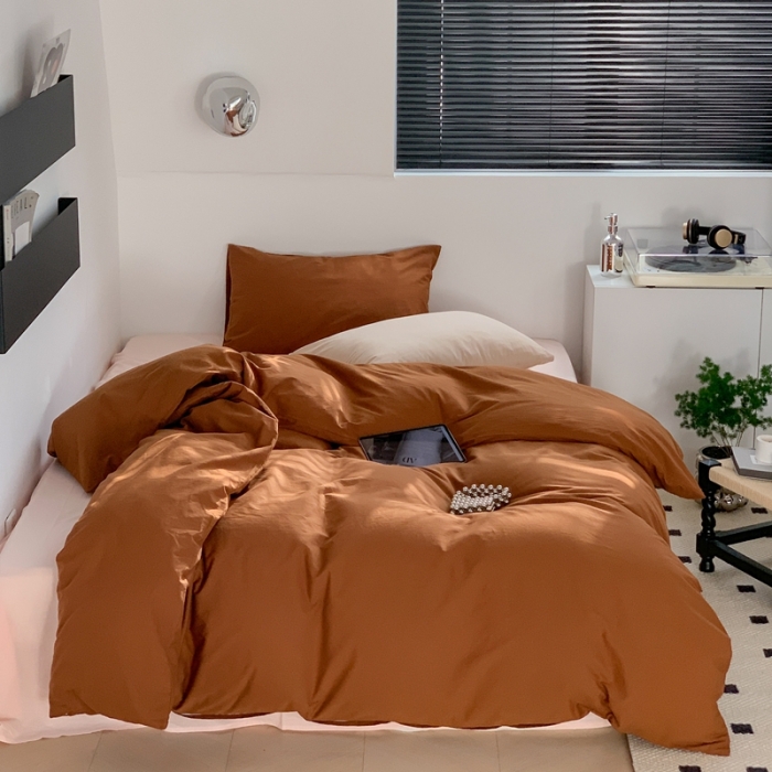 91家纺网 家纺一手货源 找家纺 六巷胡同 2023新款ins博主风三色混搭水洗棉四件套 混搭-栗子棕蜜桃