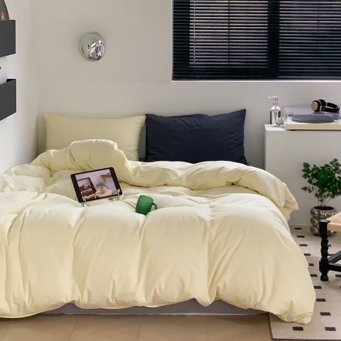 91家纺网 家纺一手货源 找家纺 六巷胡同 2023新款ins博主风三色混搭水洗棉四件套 混搭-奶黄藤萝紫