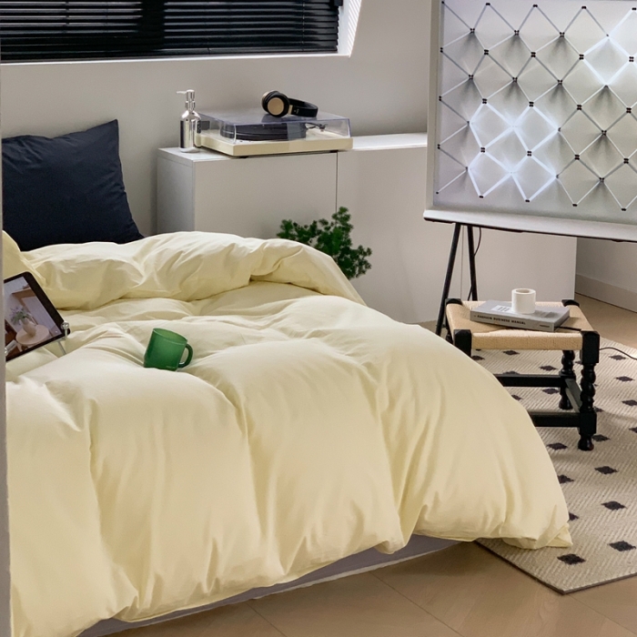 91家纺网 家纺一手货源 找家纺 六巷胡同 2023新款ins博主风三色混搭水洗棉四件套 混搭-奶黄藤萝紫