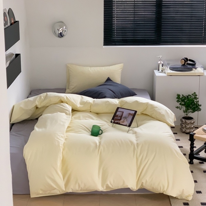 91家纺网 家纺一手货源 找家纺 六巷胡同 2023新款ins博主风三色混搭水洗棉四件套 混搭-奶黄藤萝紫