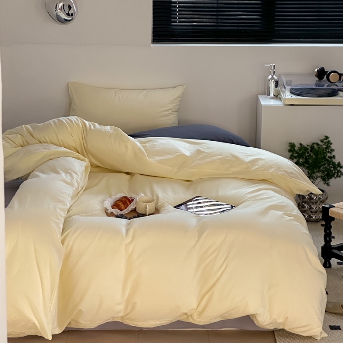 91家纺网 家纺一手货源 找家纺 六巷胡同 2023新款ins博主风三色混搭水洗棉四件套 混搭-奶黄藤萝紫