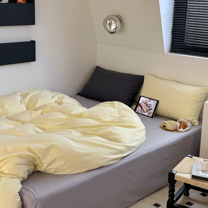 91家纺网 家纺一手货源 找家纺 六巷胡同 2023新款ins博主风三色混搭水洗棉四件套 混搭-奶黄藤萝紫