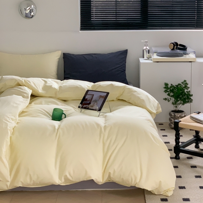 91家纺网 家纺一手货源 找家纺 六巷胡同 2023新款ins博主风三色混搭水洗棉四件套 混搭-奶黄藤萝紫