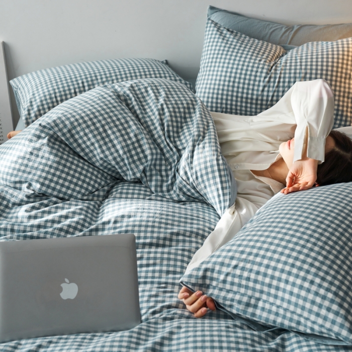 91家纺网 家纺一手货源 找家纺 （总）蓝邻 2023新款无印风全棉色织水洗棉四件套