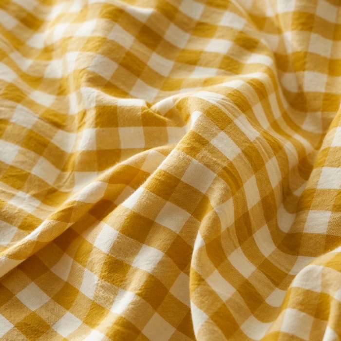 91家纺网 家纺一手货源 找家纺 蓝邻 2023新款无印风全棉色织水洗棉四件套 黄小格