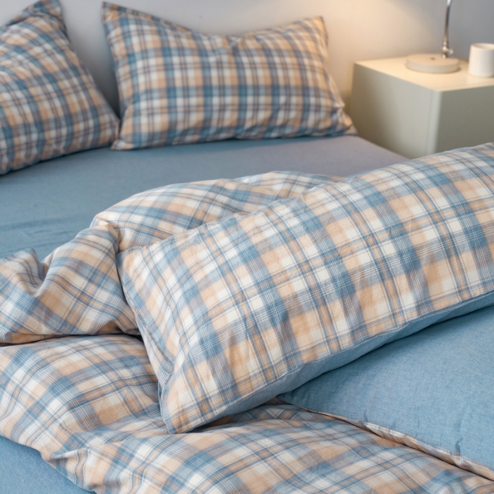 91家纺网 家纺一手货源 找家纺 蓝邻 2023新款无印风全棉色织水洗棉四件套 星空卡其