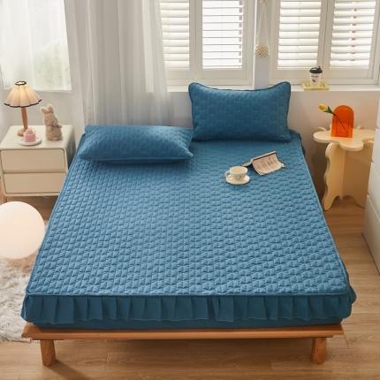 91家纺网 家纺一手货源 找家纺 久云居2024新款抗菌夹棉床笠韩版公主风蝴蝶结床裙款床笠蝴蝶结-宾利蓝