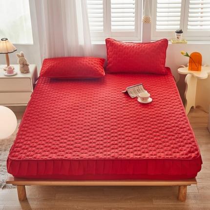 91家纺网 家纺一手货源 找家纺 久云居2024新款抗菌夹棉床笠韩版公主风蝴蝶结床裙款床笠 蝴蝶结-大红