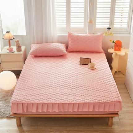 91家纺网 家纺一手货源 找家纺 久云居 2024新款抗菌夹棉床笠韩版公主风蝴蝶结床裙款床笠蝴蝶结-粉