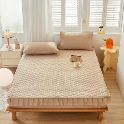 91家纺网 家纺一手货源 找家纺 久云居 2024新款抗菌夹棉床笠韩版公主风蝴蝶结床裙款床笠蝴蝶结-卡其