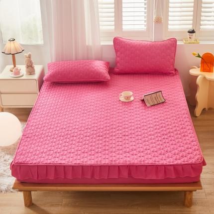 91家纺网 家纺一手货源 找家纺 久云居2024新款抗菌夹棉床笠韩版公主风蝴蝶结床裙款床笠蝴蝶结-玫红