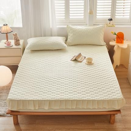 91家纺网 家纺一手货源 找家纺 久云居 2024新款抗菌夹棉床笠韩版公主风蝴蝶结床裙款床笠蝴蝶结-米白