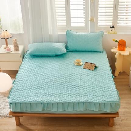 91家纺网 家纺一手货源 找家纺 久云居2024新款抗菌夹棉床笠韩版公主风蝴蝶结床裙款床笠蝴蝶结-天空蓝