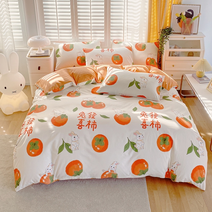 91家纺网 家纺一手货源 找家纺 金鑫汇 2023新花型上市喷气面料全棉四件套 发财兔