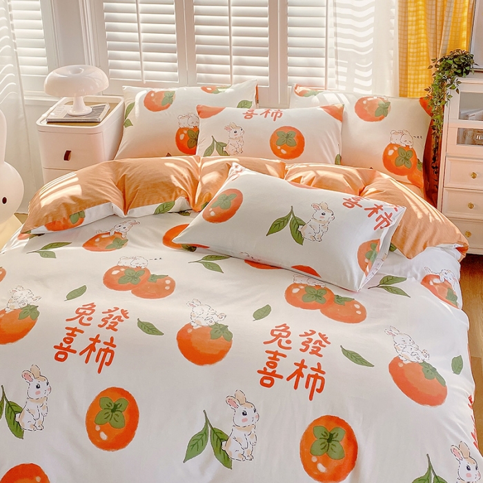 91家纺网 家纺一手货源 找家纺 金鑫汇 2023新花型上市喷气面料全棉四件套 发财兔