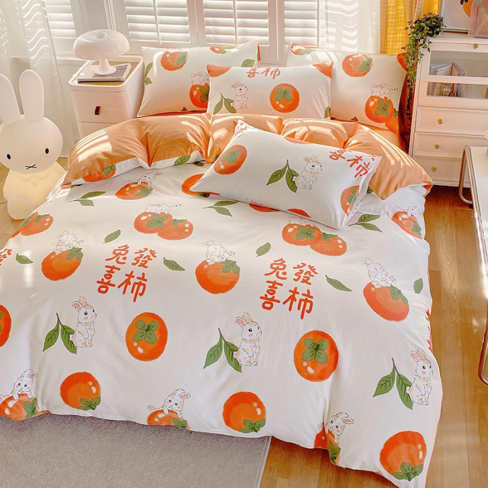 91家纺网 家纺一手货源 找家纺 金鑫汇 2023新花型上市喷气面料全棉四件套 发财兔