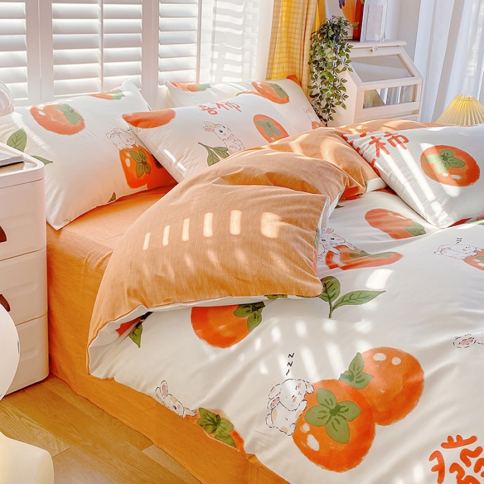 91家纺网 家纺一手货源 找家纺 金鑫汇 2023新花型上市喷气面料全棉四件套 发财兔