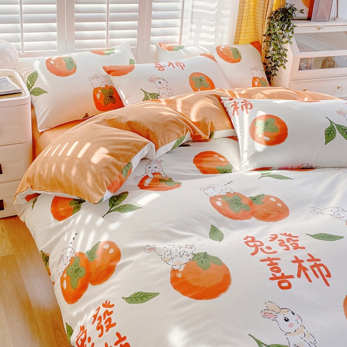 91家纺网 家纺一手货源 找家纺 金鑫汇 2023新花型上市喷气面料全棉四件套 发财兔