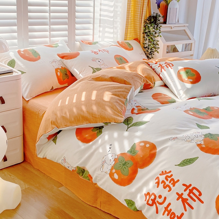 91家纺网 家纺一手货源 找家纺 金鑫汇 2023新花型上市喷气面料全棉四件套 发财兔