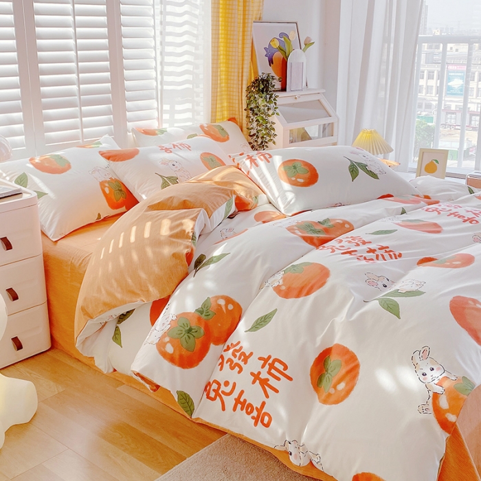 91家纺网 家纺一手货源 找家纺 金鑫汇 2023新花型上市喷气面料全棉四件套 发财兔