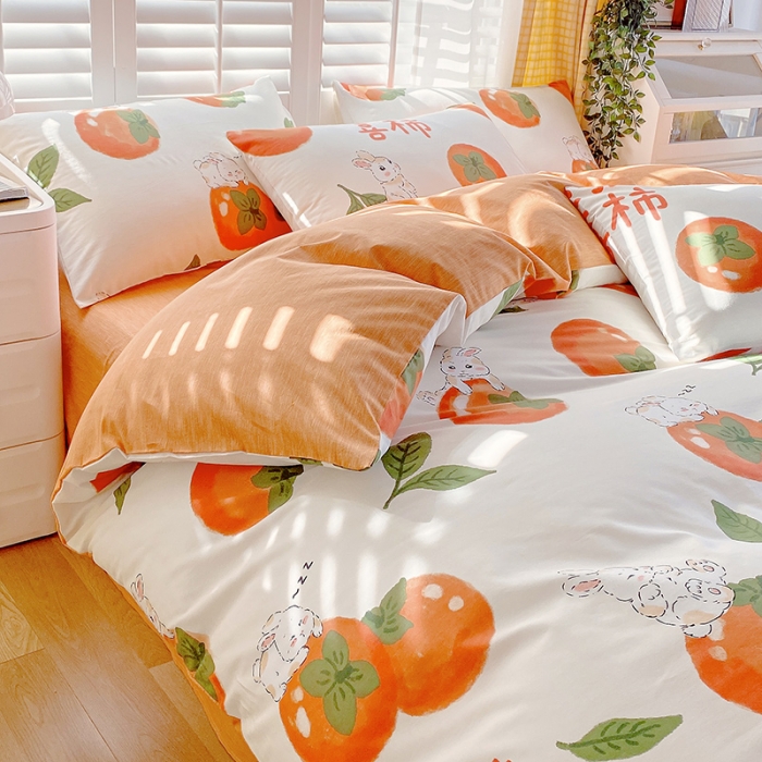 91家纺网 家纺一手货源 找家纺 金鑫汇 2023新花型上市喷气面料全棉四件套 发财兔