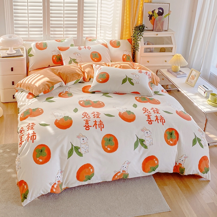 91家纺网 家纺一手货源 找家纺 金鑫汇 2023新花型上市喷气面料全棉四件套 发财兔