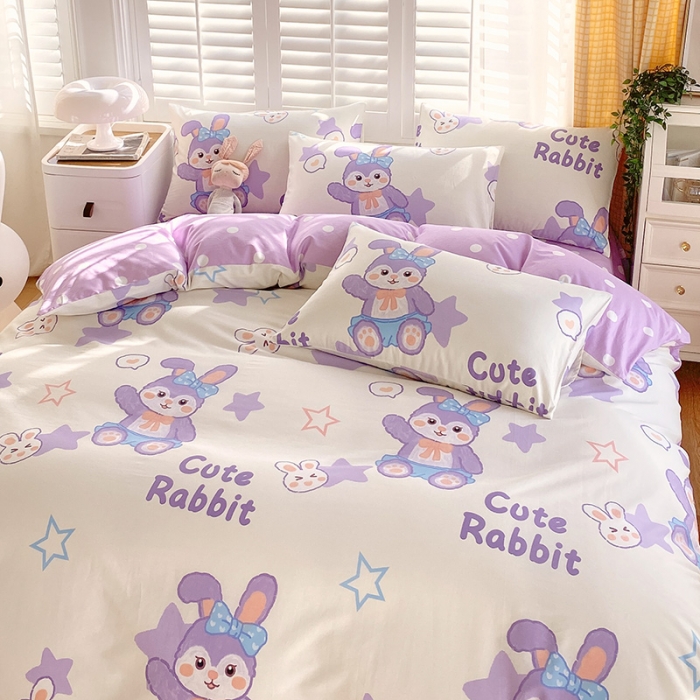 91家纺网 家纺一手货源 找家纺 金鑫汇 2023新花型上市喷气面料全棉四件套 星黛兔