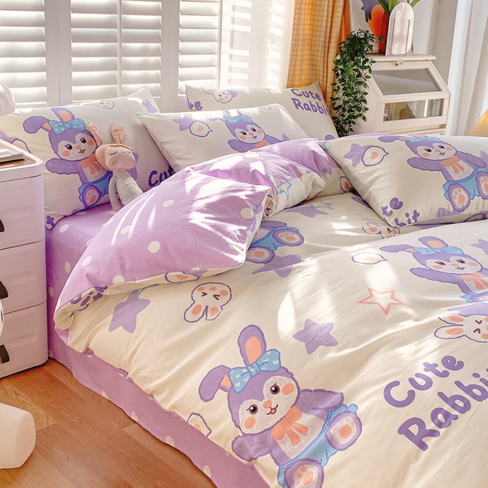 91家纺网 家纺一手货源 找家纺 金鑫汇 2023新花型上市喷气面料全棉四件套 星黛兔