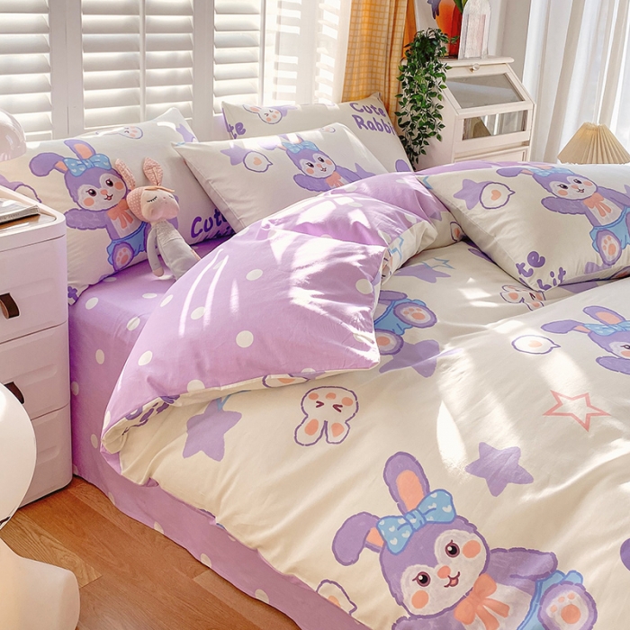 91家纺网 家纺一手货源 找家纺 金鑫汇 2023新花型上市喷气面料全棉四件套 星黛兔