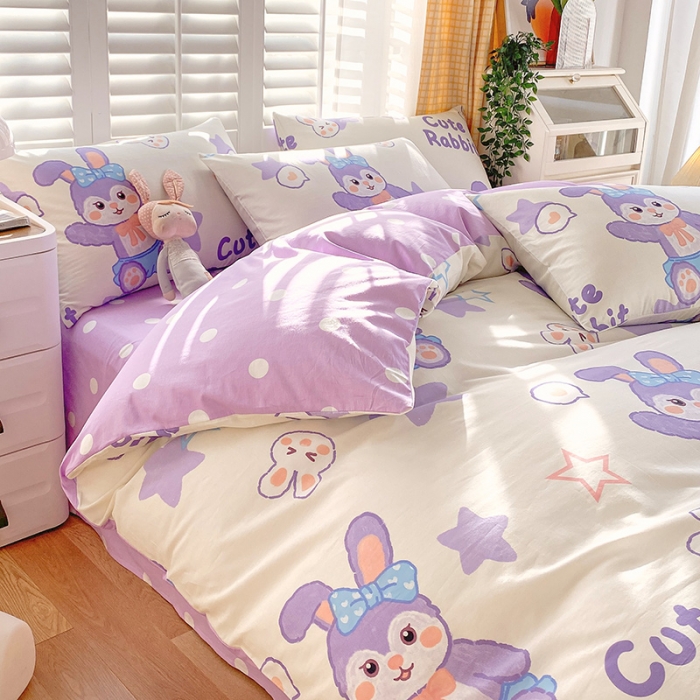 91家纺网 家纺一手货源 找家纺 金鑫汇 2023新花型上市喷气面料全棉四件套 星黛兔