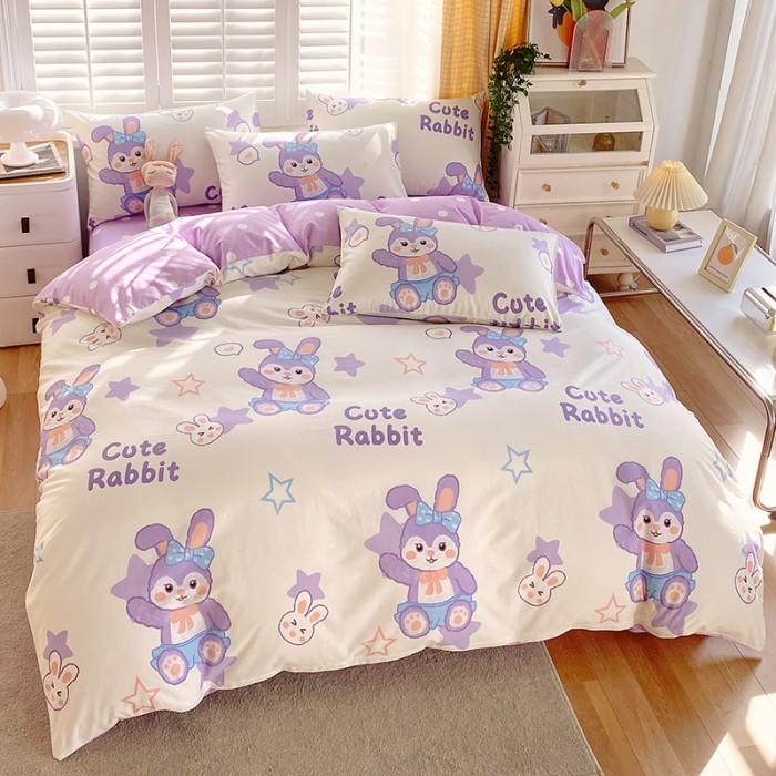 91家纺网 家纺一手货源 找家纺 金鑫汇 2023新花型上市喷气面料全棉四件套 星黛兔