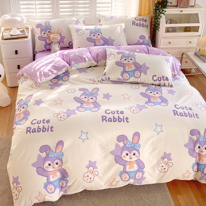 91家纺网 家纺一手货源 找家纺 金鑫汇 2023新花型上市喷气面料全棉四件套 星黛兔