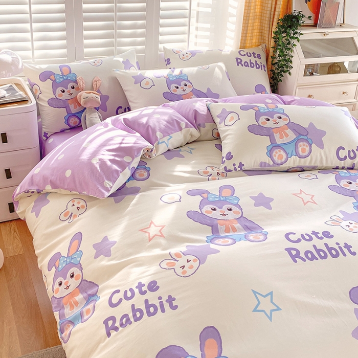 91家纺网 家纺一手货源 找家纺 金鑫汇 2023新花型上市喷气面料全棉四件套 星黛兔