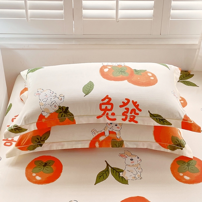 91家纺网 家纺一手货源 找家纺 金鑫汇 2023新款喷气全棉枕套一对 发财兔