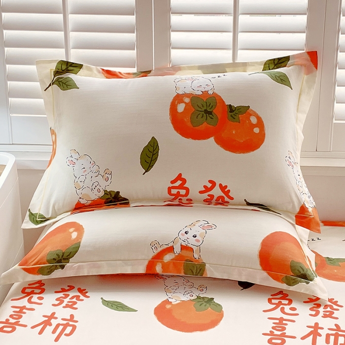 91家纺网 家纺一手货源 找家纺 金鑫汇 2023新款喷气全棉枕套一对 发财兔