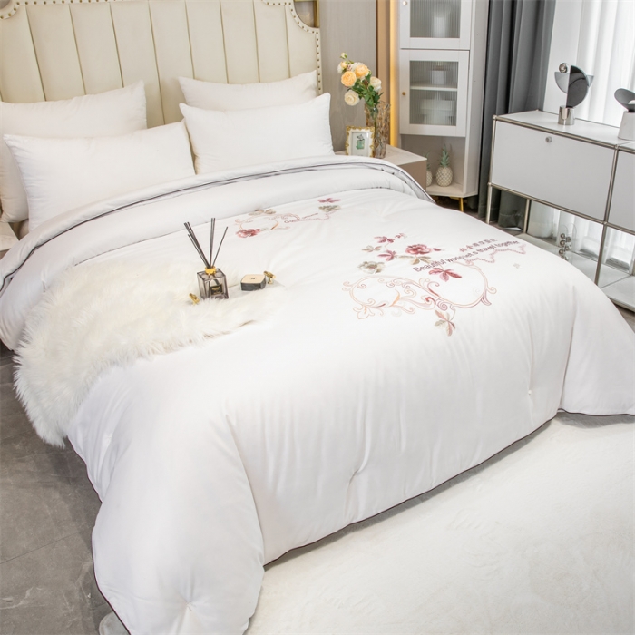 91家纺网 家纺一手货源 找家纺 美伦美铂金尊享专版刺绣被子被芯冬被春秋被夏被手工订花被 白色