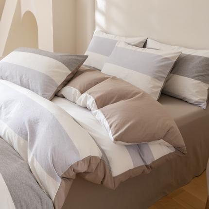 91家纺网 家纺一手货源 找家纺 柠馨 2023新款全棉色织水洗棉四件套 线韵白