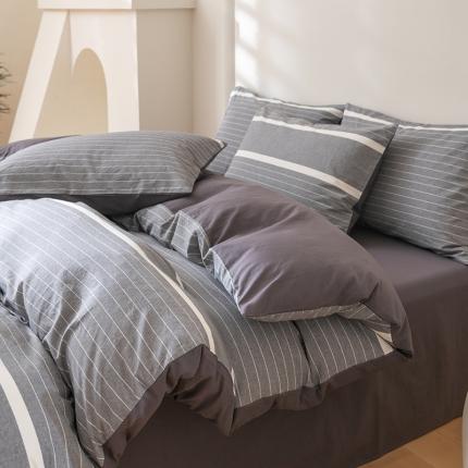 91家纺网 家纺一手货源 找家纺 柠馨 2023新款全棉色织水洗棉四件套 巴洛灰