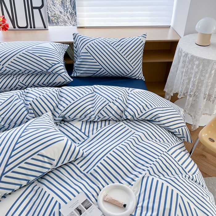 91家纺网 家纺一手货源 找家纺 麦伦 2023春夏新品ins全棉小清新系列四件套初语蓝