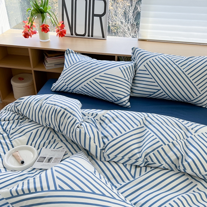 91家纺网 家纺一手货源 找家纺 麦伦 2023春夏新品ins全棉小清新系列四件套初语蓝